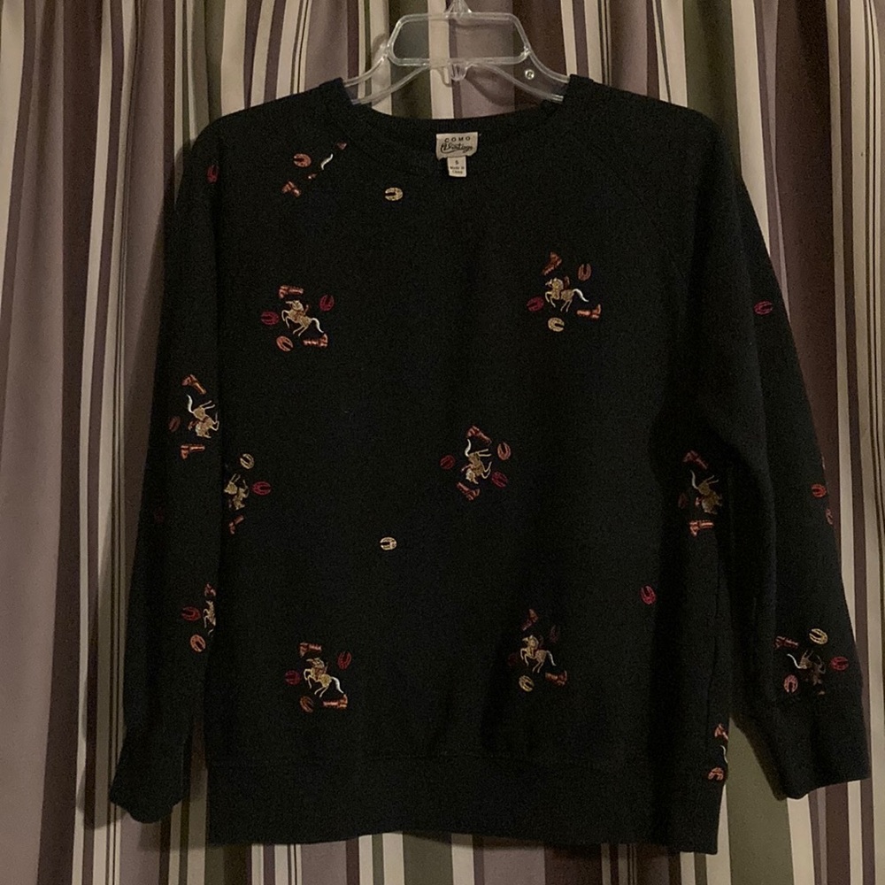 Come Vintage Black Embroidered horse designWomen's Sweater size S